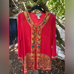 Diane Gilman Silk Pink Tunic with Embroidered Beads and Sequins